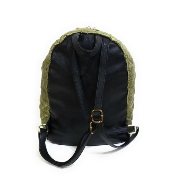 Aldo Womens Satin Quilted Backpack in Olive Army Green Patchwork Detail main image 7